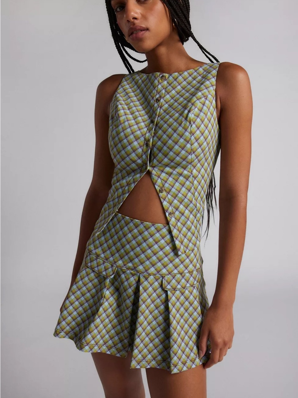 URBAN OUTFITTERS Kimchi Blue Raquel Crop Vest Top & Pleated Mini Skirt Set
